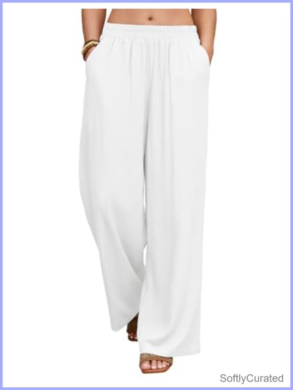 Linen Wide Leg Palazzo Pants High Rise Elastic Waist Beach Travel